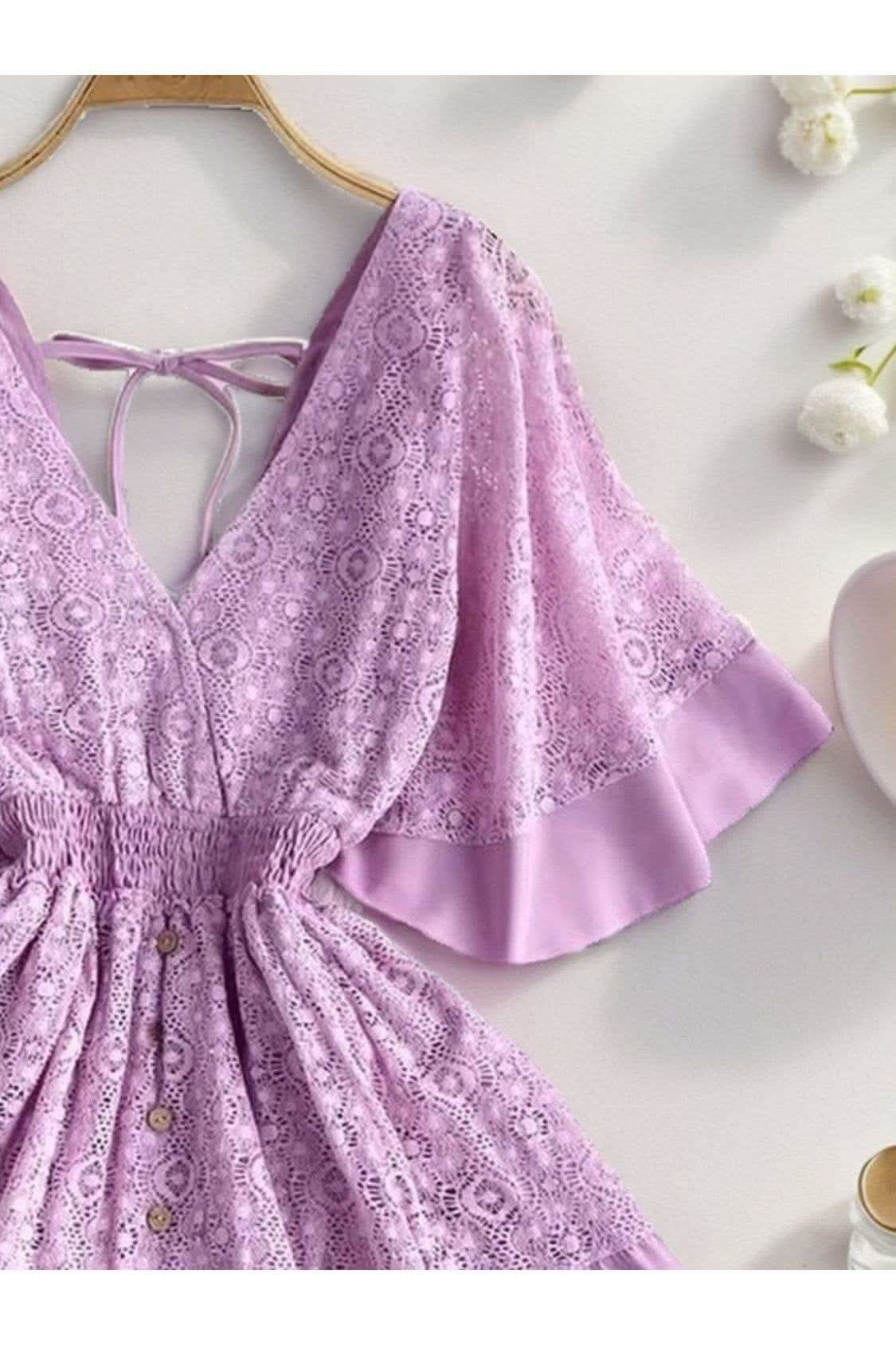 Andrea Lace Cutout Half Sleeve Mini Dress - SwagglyLife Home & Fashion Andrea Lace Cutout Half Sleeve Mini Dress - SwagglyLife Home & Fashion