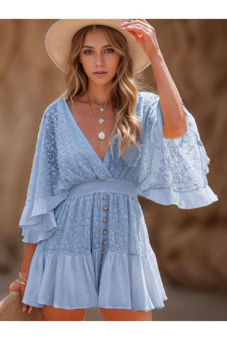 Andrea Lace Cutout Half Sleeve Mini Dress - SwagglyLife Home & Fashion Andrea Lace Cutout Half Sleeve Mini Dress - SwagglyLife Home & Fashion