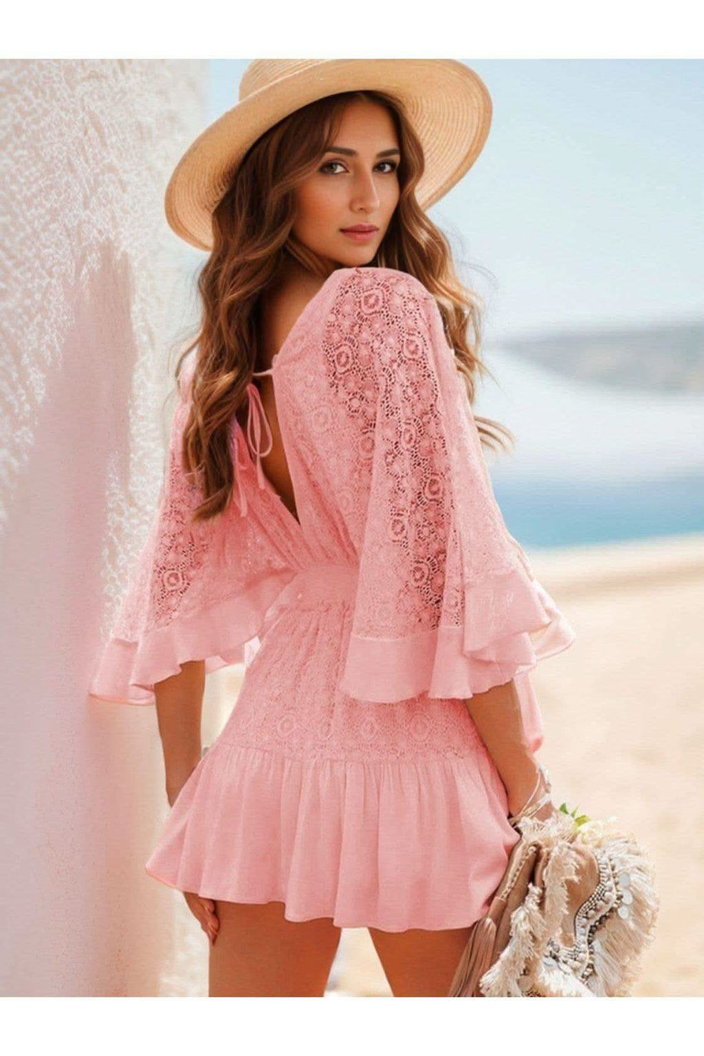 Andrea Lace Cutout Half Sleeve Mini Dress - SwagglyLife Home & Fashion