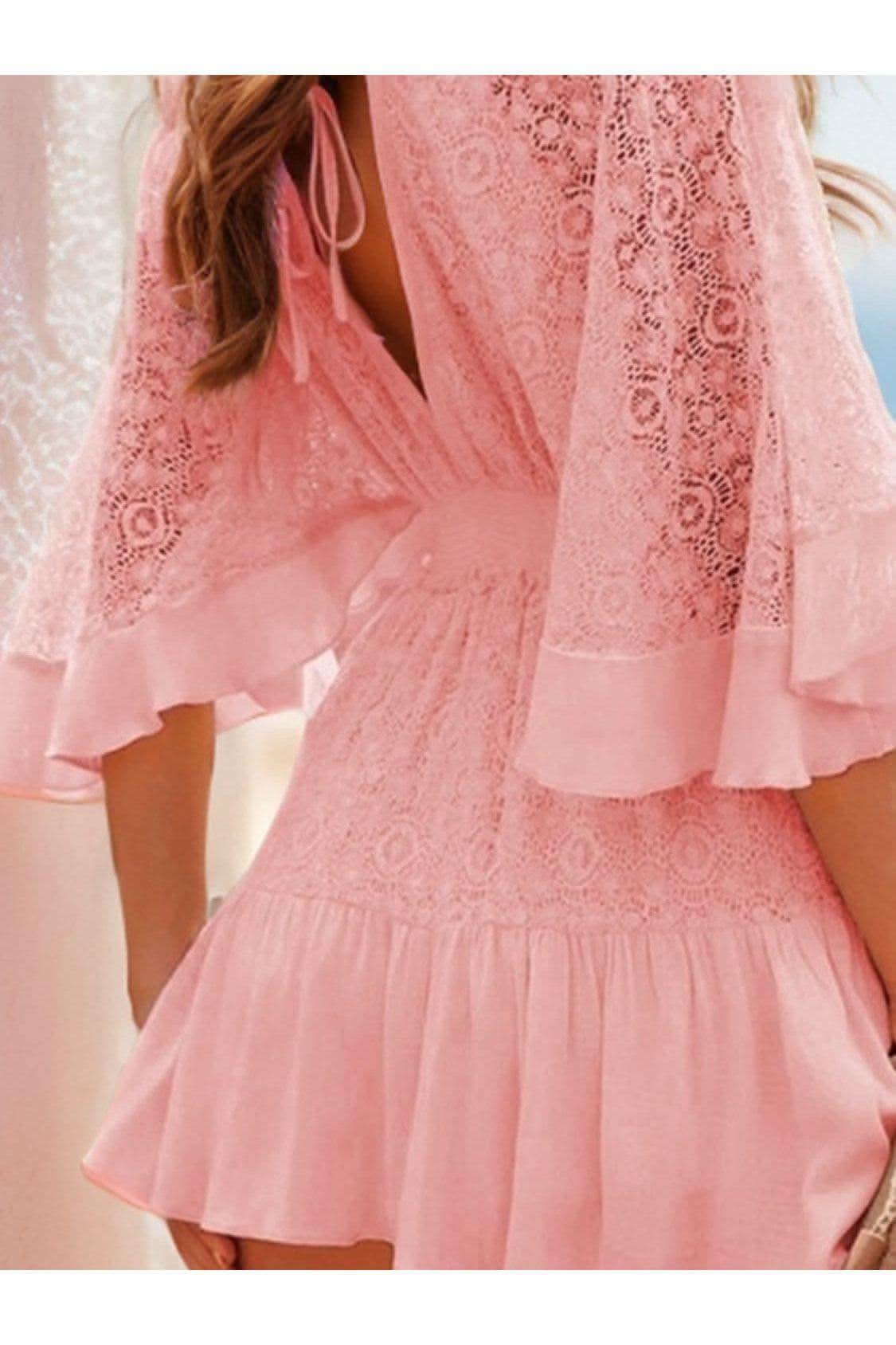 Andrea Lace Cutout Half Sleeve Mini Dress - SwagglyLife Home & Fashion Andrea Lace Cutout Half Sleeve Mini Dress - SwagglyLife Home & Fashion