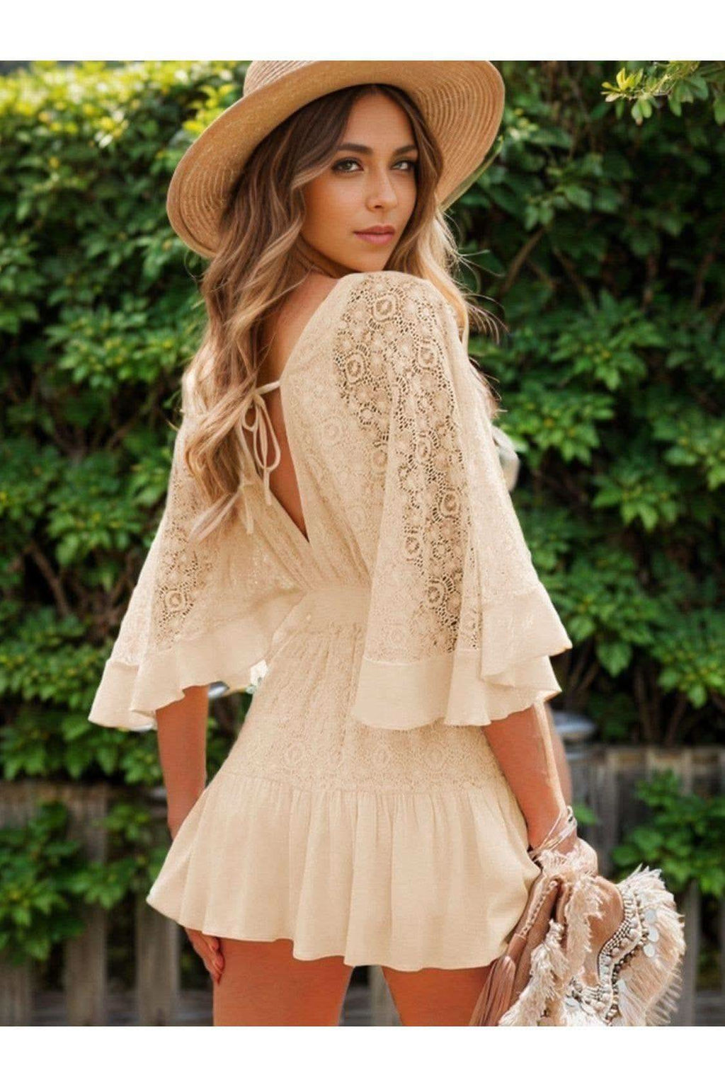 Andrea Lace Cutout Half Sleeve Mini Dress - SwagglyLife Home & Fashion