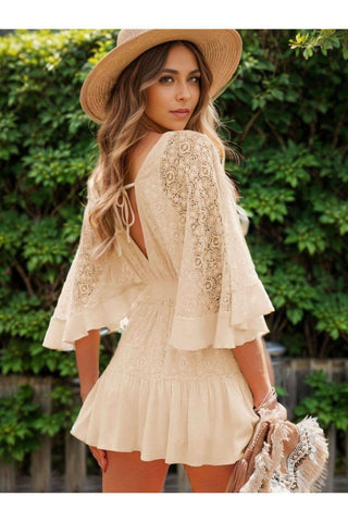 Andrea Lace Cutout Half Sleeve Mini Dress - SwagglyLife Home & Fashion Andrea Lace Cutout Half Sleeve Mini Dress - SwagglyLife Home & Fashion