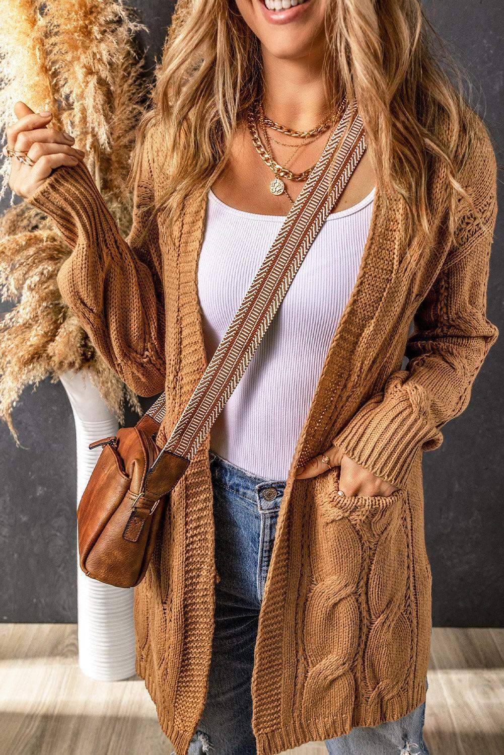 Angela Cable-Knit Dropped Shoulder Cardigan - SwagglyLife Home & Fashion Angela Cable-Knit Dropped Shoulder Cardigan - SwagglyLife Home & Fashion