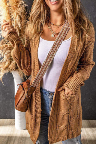 Angela Cable-Knit Dropped Shoulder Cardigan - SwagglyLife Home & Fashion Angela Cable-Knit Dropped Shoulder Cardigan - SwagglyLife Home & Fashion