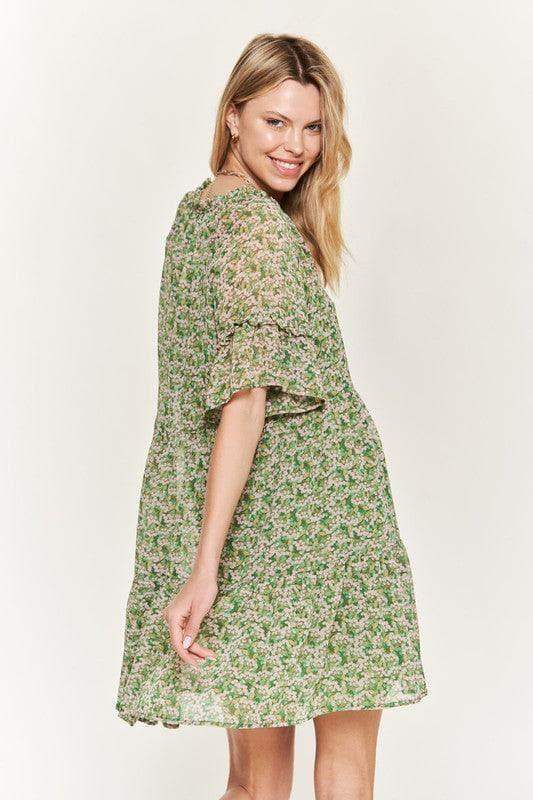 Angeline Floral Print V-neck Mini Dress - SwagglyLife Home & Fashion Angeline Floral Print V-neck Mini Dress - SwagglyLife Home & Fashion