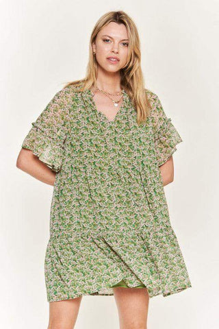 Angeline Floral Print V-neck Mini Dress - SwagglyLife Home & Fashion Angeline Floral Print V-neck Mini Dress - SwagglyLife Home & Fashion