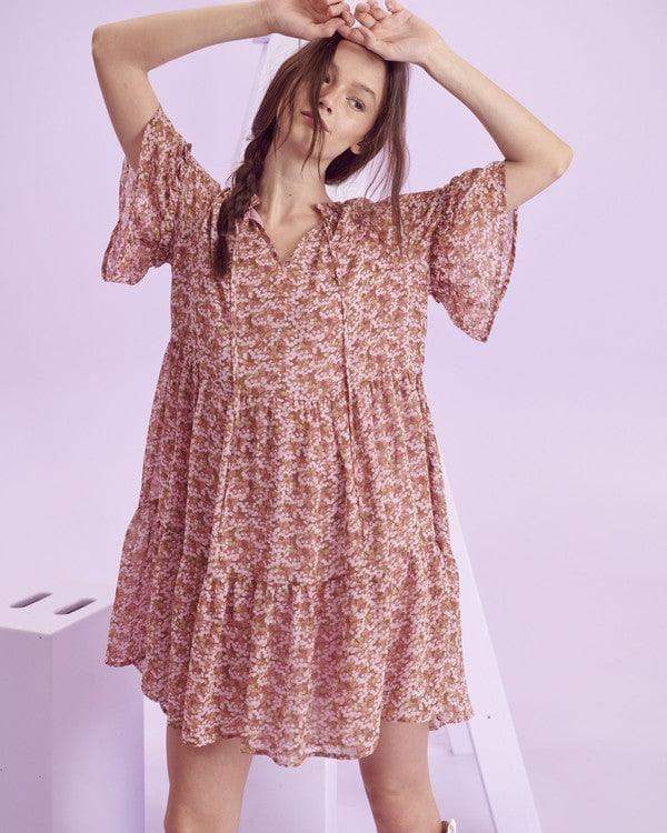 Angeline Floral Print V-neck Mini Dress - SwagglyLife Home & Fashion