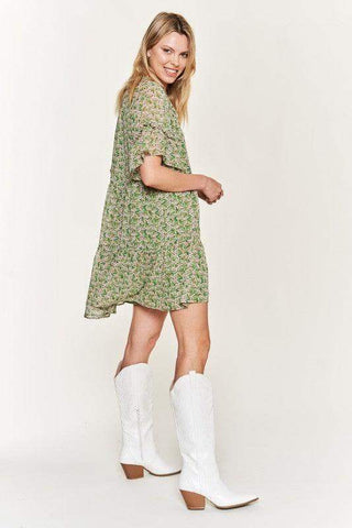 Angeline Floral Print V-neck Mini Dress - SwagglyLife Home & Fashion Angeline Floral Print V-neck Mini Dress - SwagglyLife Home & Fashion