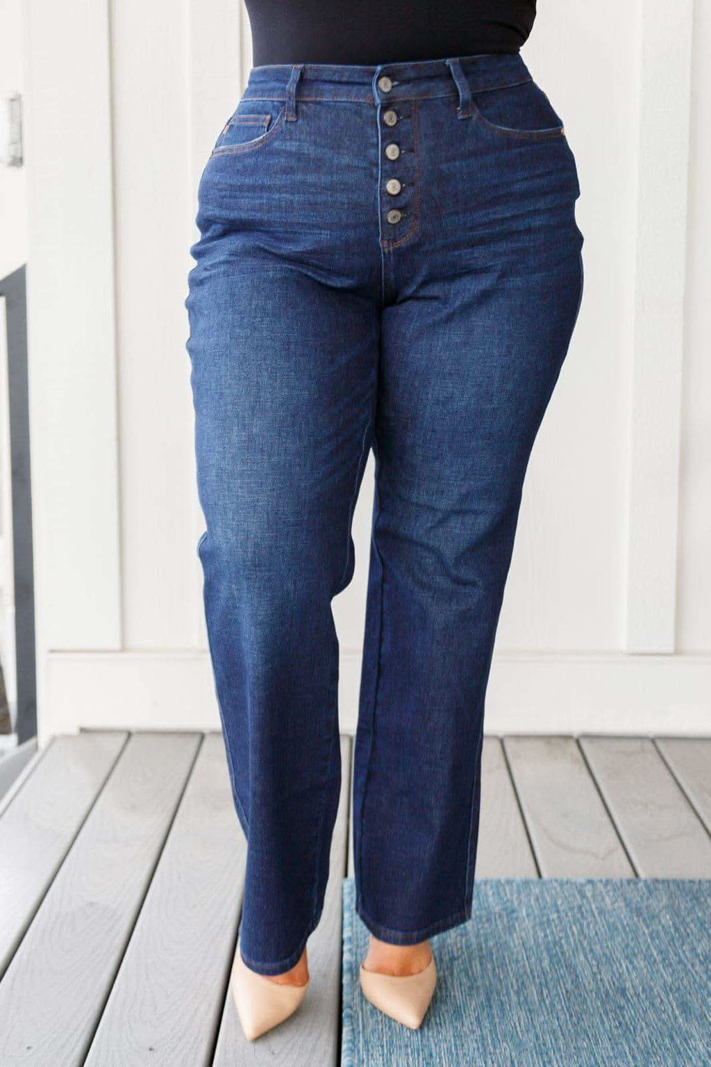 Judy Blue Arlo High Rise Button-Fly Straight Jeans - SwagglyLife Home & Fashion