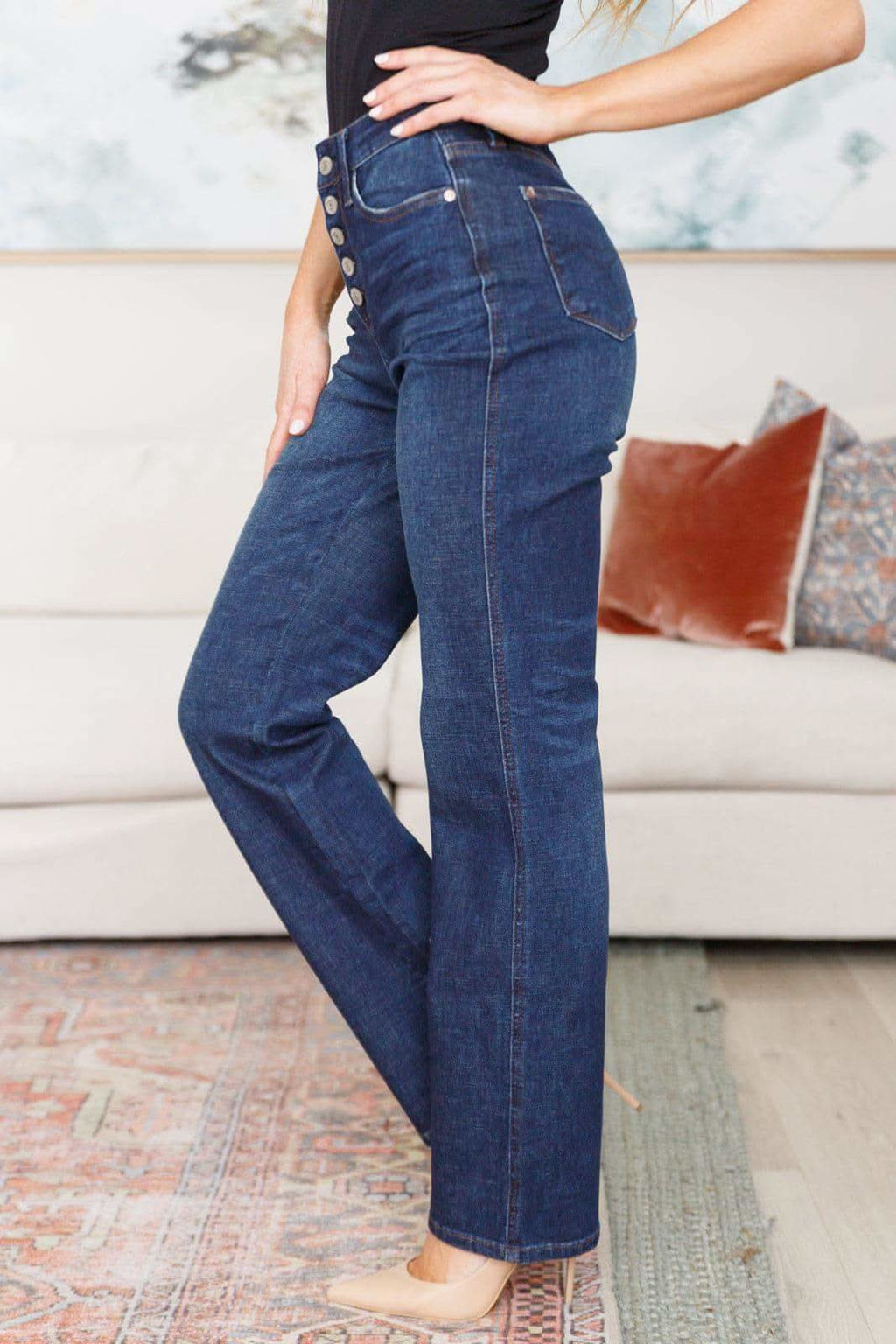 Judy Blue Arlo High Rise Button-Fly Straight Jeans - SwagglyLife Home & Fashion