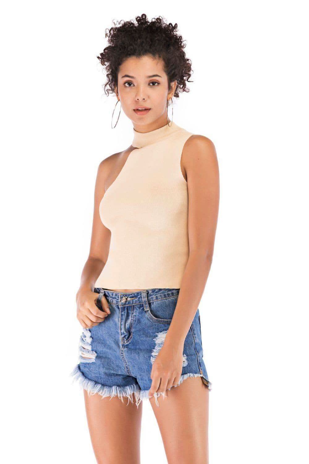 Asymmetrical Sleeveless Rib-Knit Top - SwagglyLife Home & Fashion Asymmetrical Sleeveless Rib-Knit Top - SwagglyLife Home & Fashion