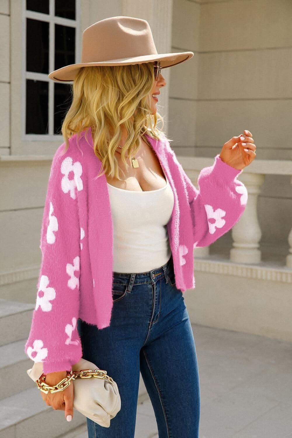 Ava Floral Open Front Fuzzy Cardigan - SwagglyLife Home & Fashion