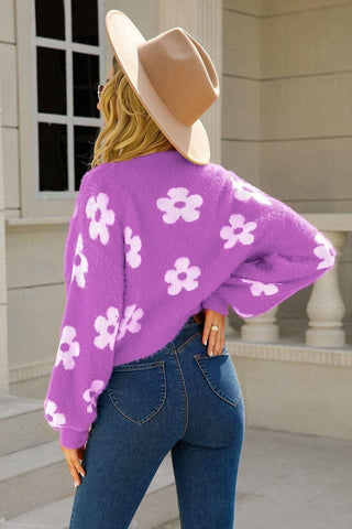 Ava Floral Open Front Fuzzy Cardigan - SwagglyLife Home & Fashion Ava Floral Open Front Fuzzy Cardigan - SwagglyLife Home & Fashion
