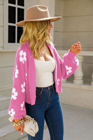 Ava Floral Open Front Fuzzy Cardigan - SwagglyLife Home & Fashion Ava Floral Open Front Fuzzy Cardigan - SwagglyLife Home & Fashion