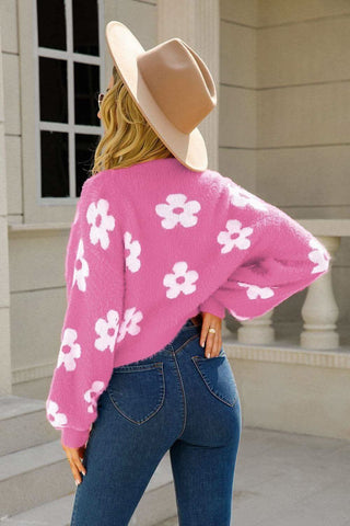 Ava Floral Open Front Fuzzy Cardigan - SwagglyLife Home & Fashion Ava Floral Open Front Fuzzy Cardigan - SwagglyLife Home & Fashion