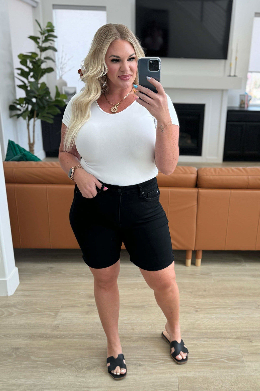 Ava High Rise Control Top Cuffed Shorts in Black in - Shorts photo