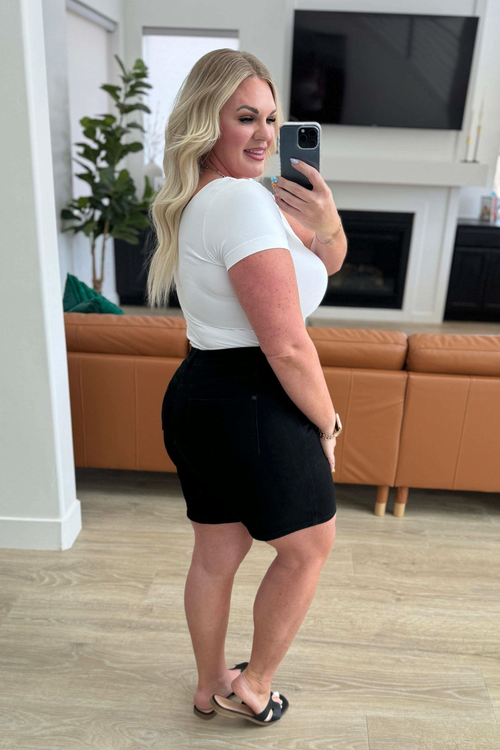 Ava High Rise Control Top Cuffed Shorts in Black in - Shorts photo