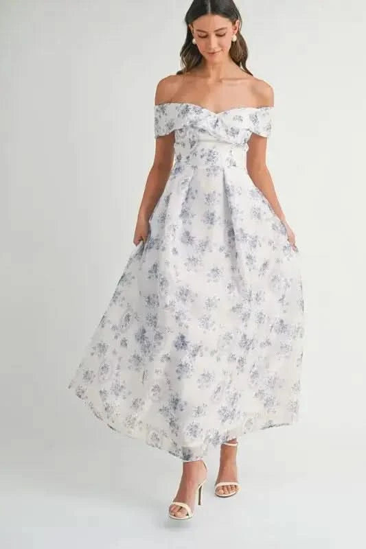 MABLE Floral Printed Off Shoulder Maxi Dress in - photo