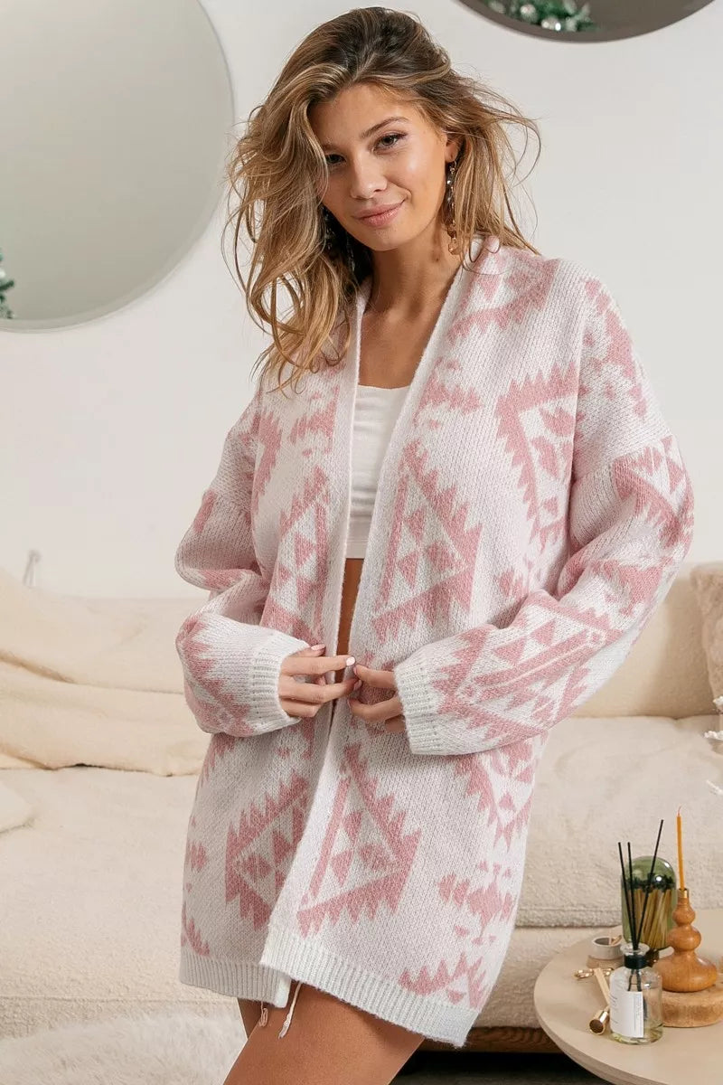 BiBi Aztec Pattern Open Front Cardigan - SwagglyLife Home & Fashion