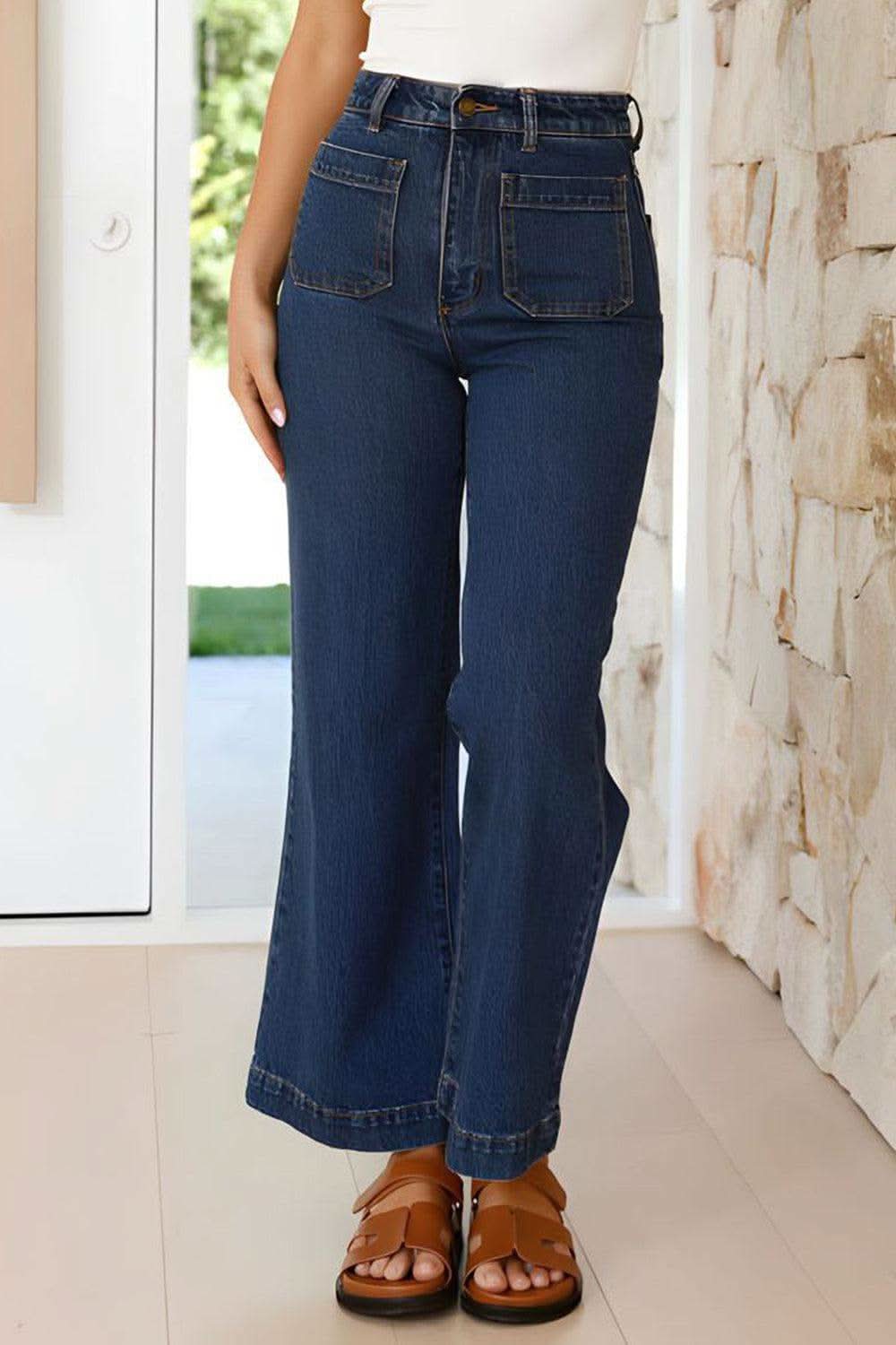 High Waist Bootcut Jeans with Pockets - SwagglyLife Home & Fashion