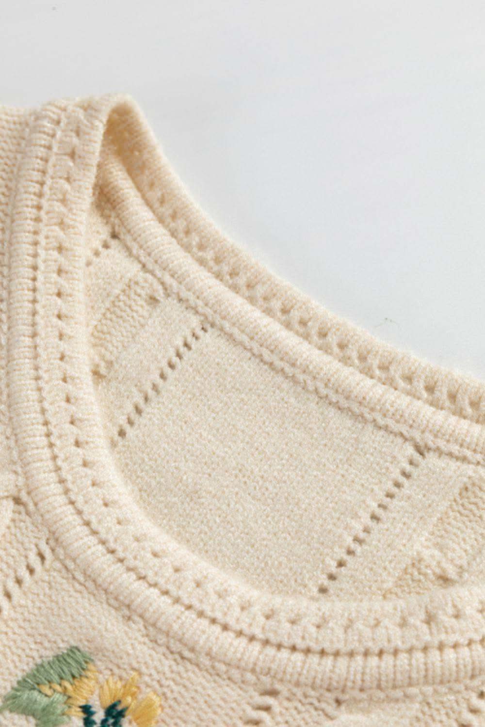 Embroidered Cable-Knit Round Neck Sweater Vest in - Sweaters photo
