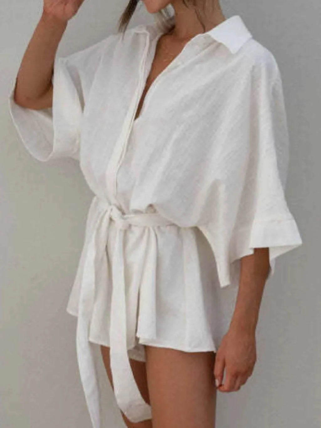 Collared Neck Half Sleeve Romper - SwagglyLife Home & Fashion