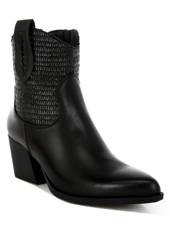 Big Mood Raffia & Faux Leather Cowboy Boots in Black - photo