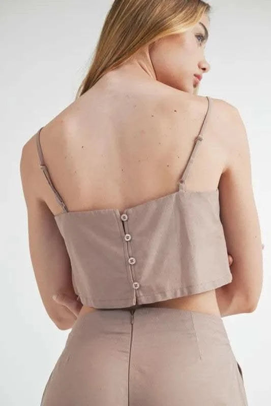 MABLE Linen Mix Crop Cami and Wide Leg Pants Set - SwagglyLife Home & Fashion