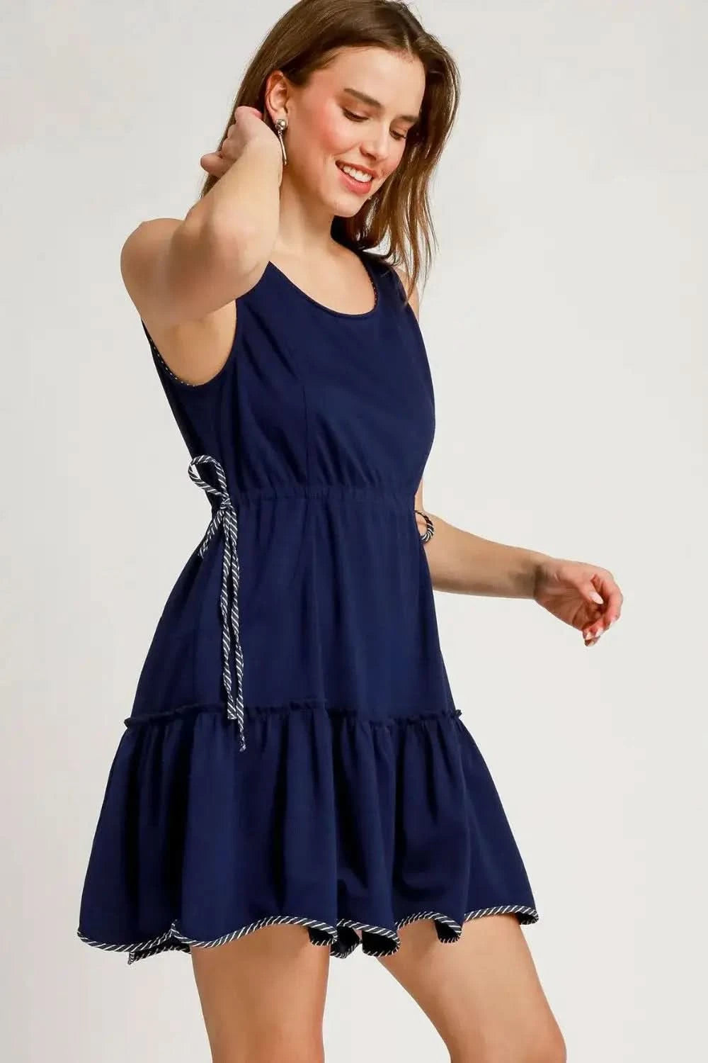 Umgee Frill Drawstring Waist Round Neck Mini Tank Dress in - photo