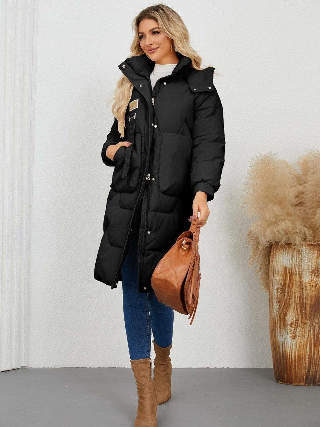 Long Sleeve Longline Hooded Winter Coat - SwagglyLife Home & Fashion