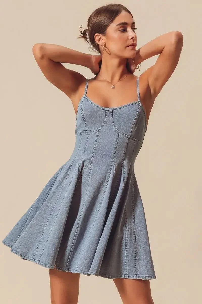 SO ME A Line Fit and Flare Denim Mini Dress in - photo