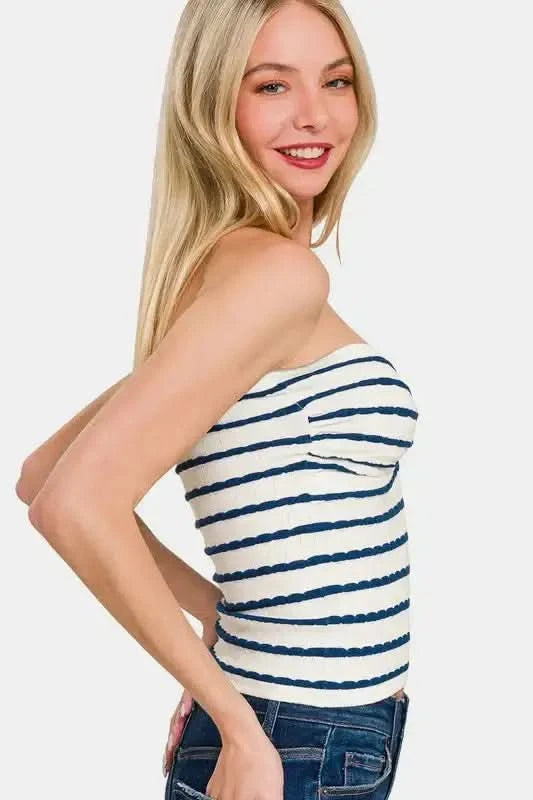 Zenana Twisted Sweetheart Neck Striped Tube Top - SwagglyLife Home & Fashion