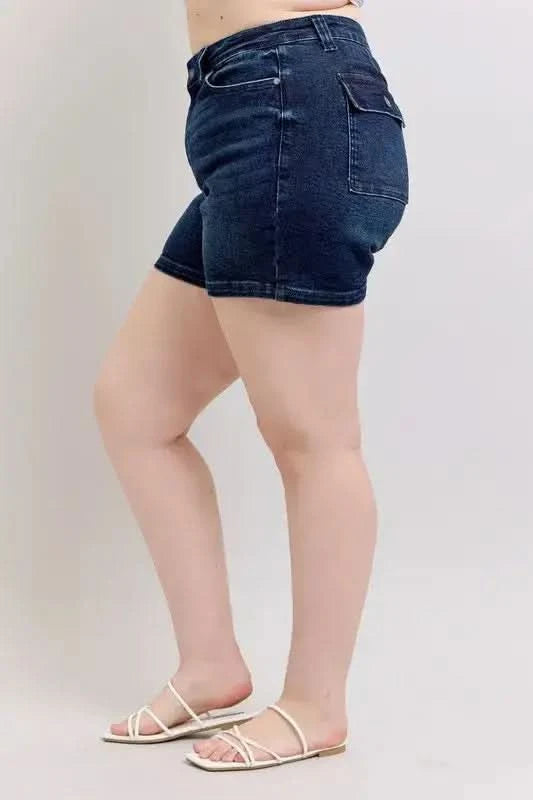 Judy Blue Plus Size High Waist Back Flap Pocket Denim Shorts - SwagglyLife Home & Fashion