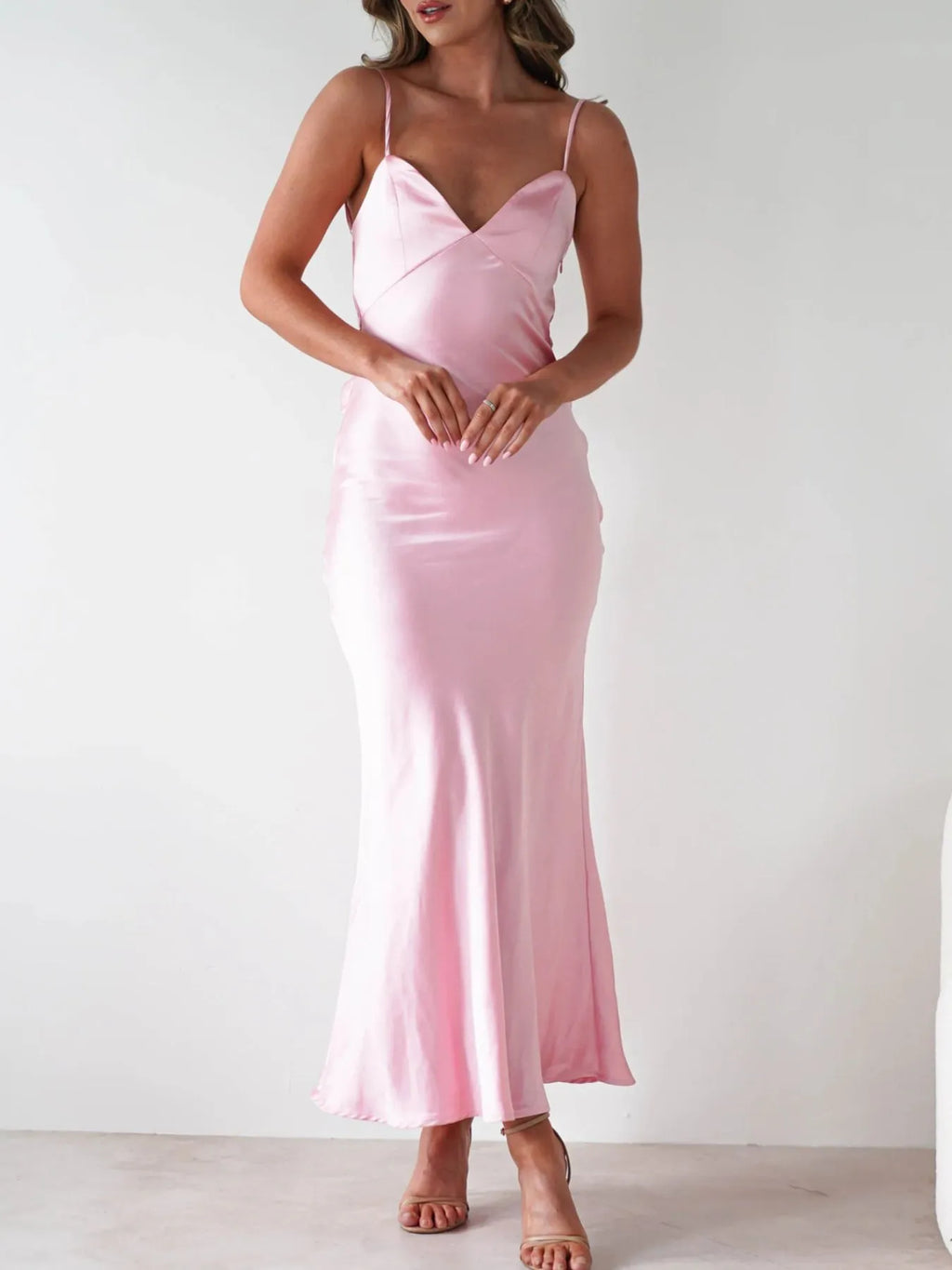 Satin Backless Cami Dress in - photo