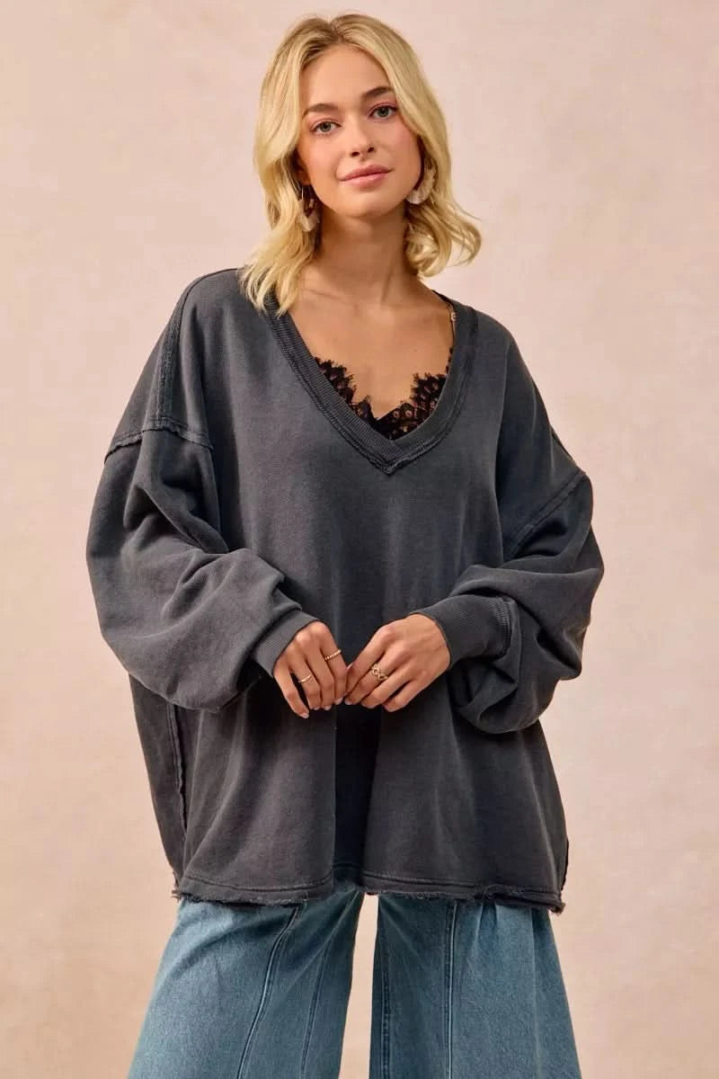 BiBi Mineral Washed French Terry Oversized Sweatshirt in - photo