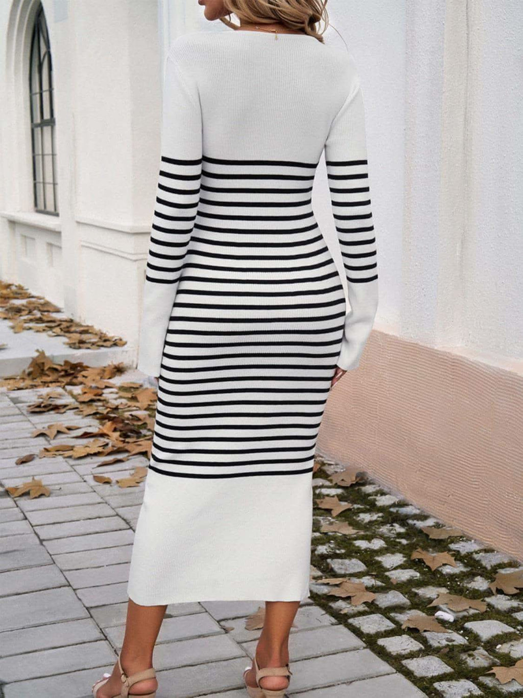 Krista Striped V-Neck Long Sleeve Sweater Dress in - Dresses photo