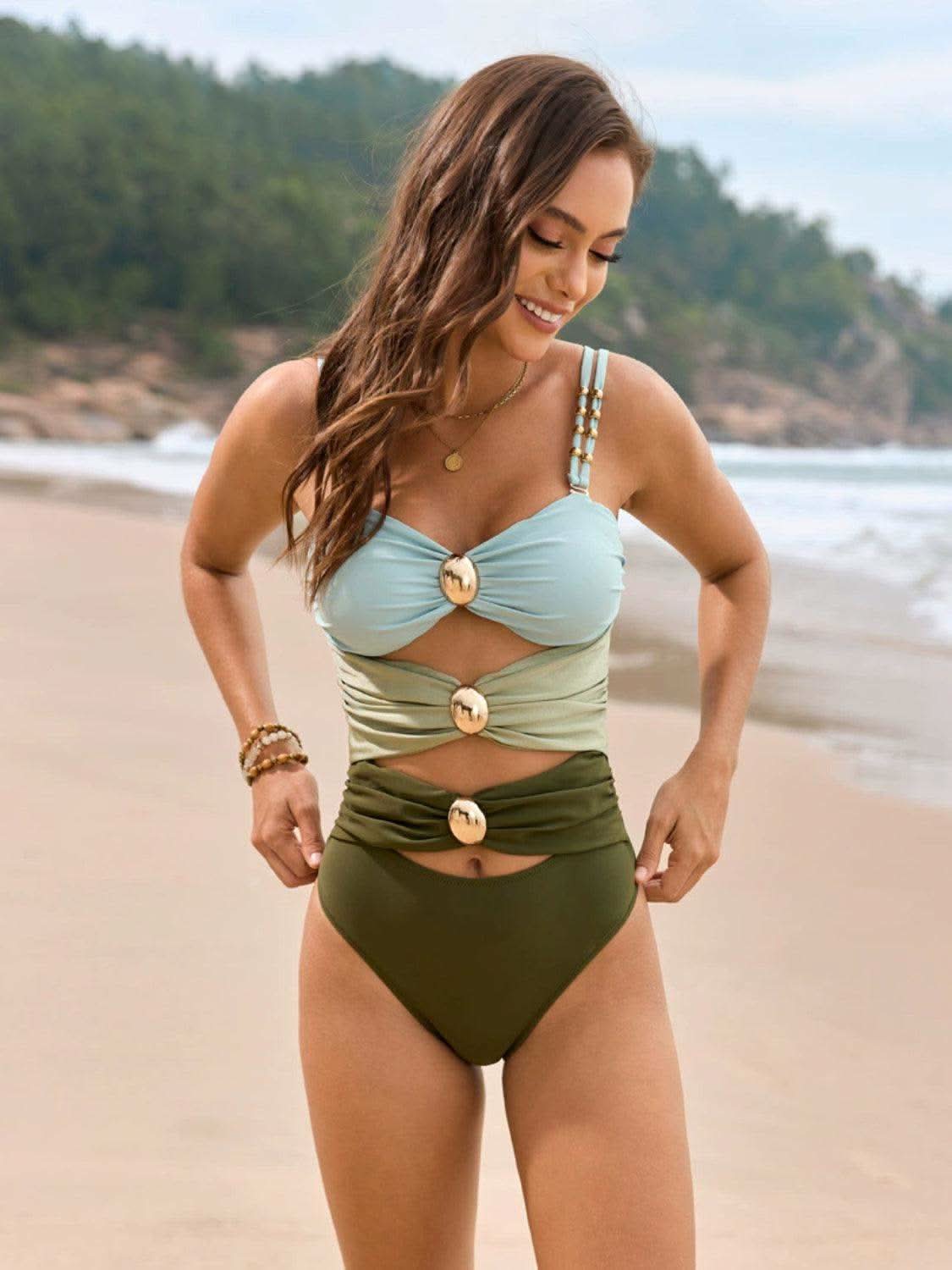 Color Block Sweetheart Neck One-Piece Swimwear - SwagglyLife Home & Fashion Color Block Sweetheart Neck One-Piece Swimwear - SwagglyLife Home & Fashion