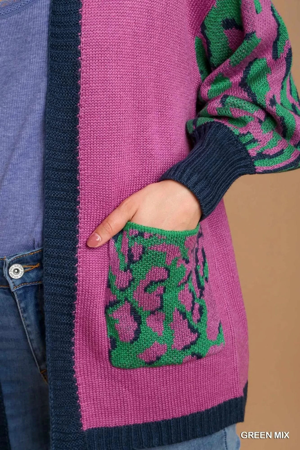 Umgee Animal Print Open Front Sweater Cardigan in - photo