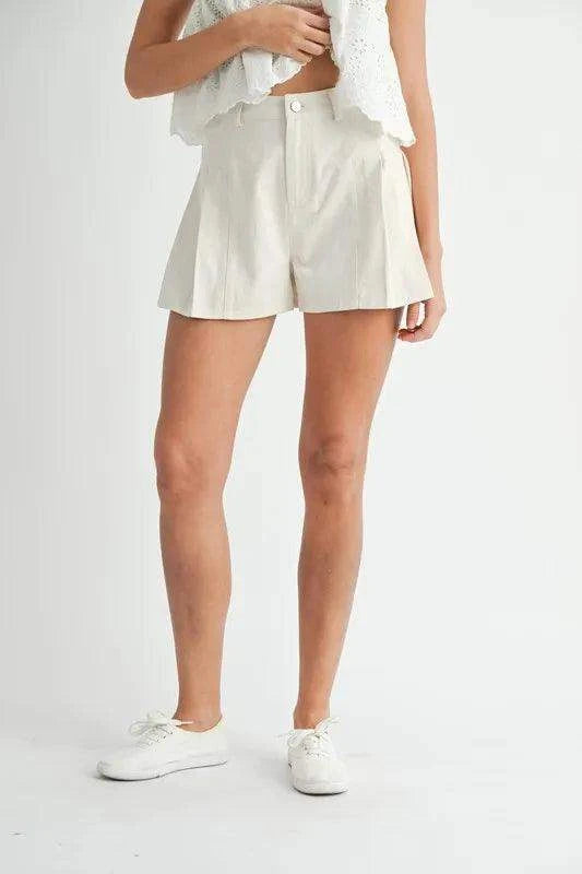 MABLE Pleated High Waist Twill Shorts - SwagglyLife Home & Fashion