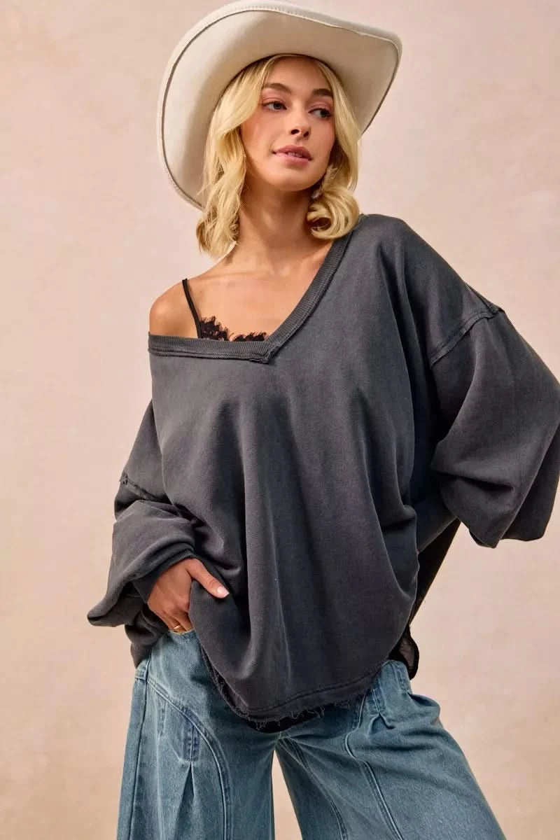 BiBi Mineral Washed French Terry Oversized Sweatshirt in - photo