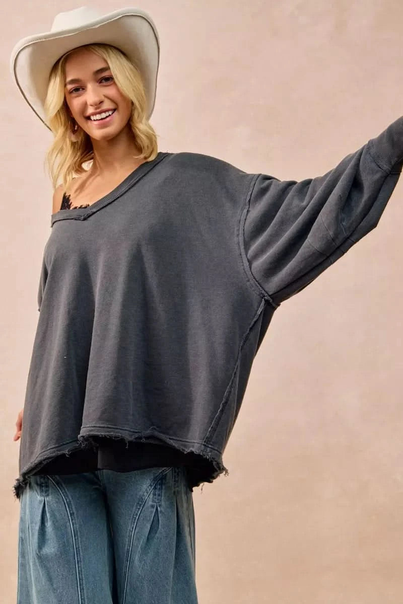 BiBi Mineral Washed French Terry Oversized Sweatshirt in - photo