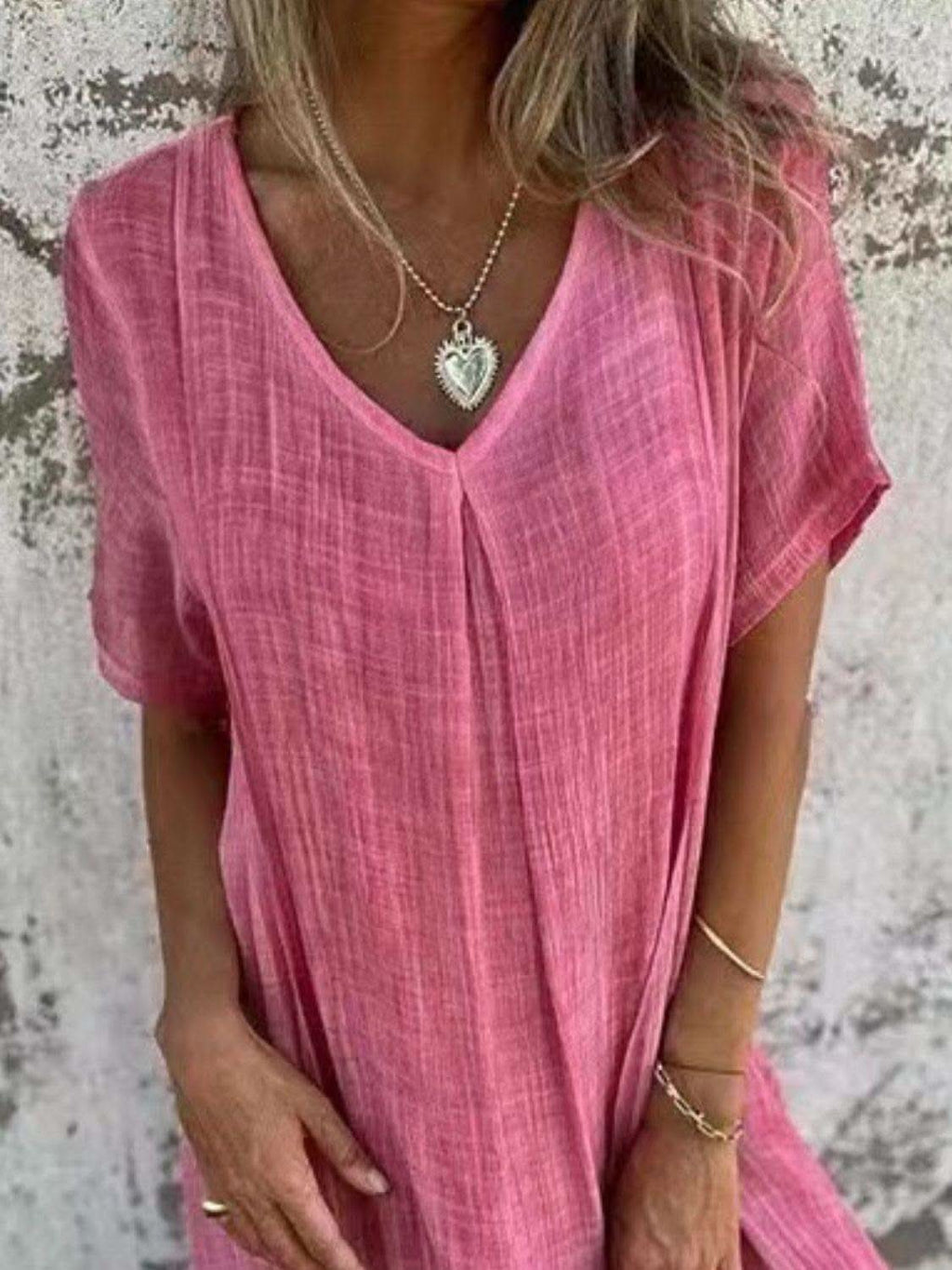 Full Size V-Neck Short Sleeve Midi Dress Plus Size in - dresses photo