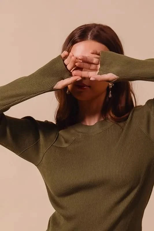 SO ME Rib Knit Top with Shoulder Cut Out - SwagglyLife Home & Fashion