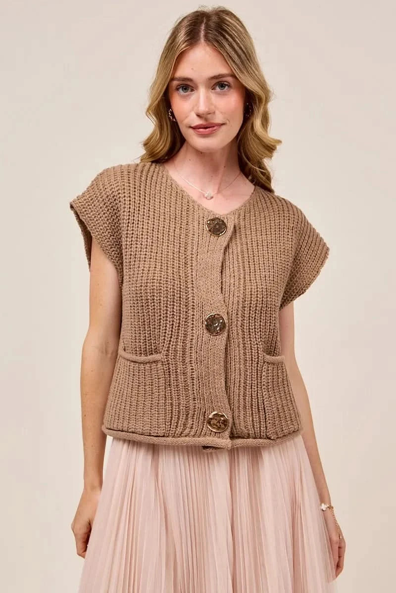 SO ME Big Metal Button Front Sweater Vest in - photo