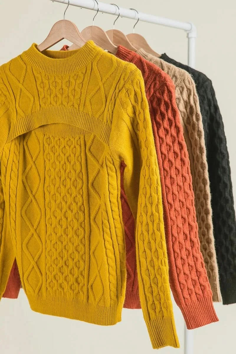 BiBi Cable-Knit Sweater with Cut Out Chest Detail in - photo