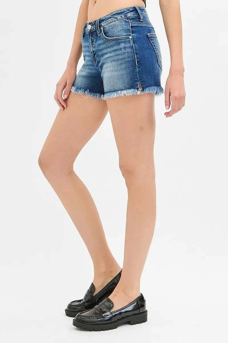RISEN Full Size Low Rise Frayed Denim Shorts Plus Size in - photo