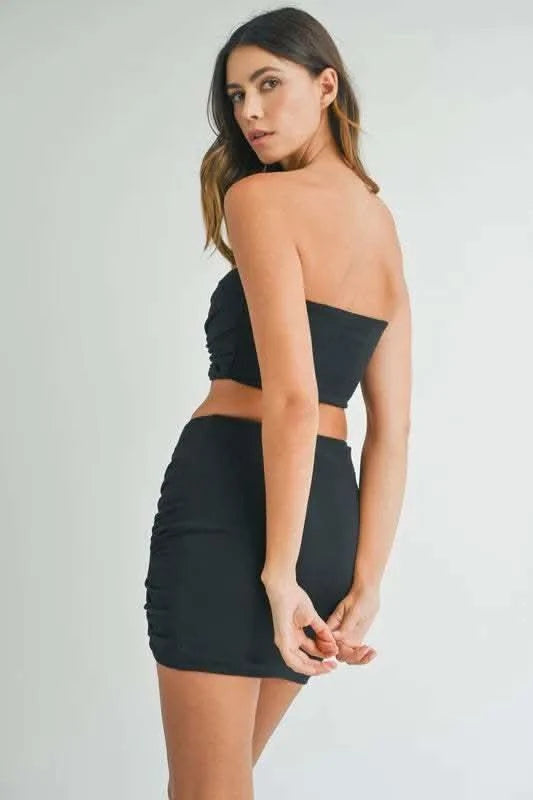 MABLE Ruched Tube Crop Top and Skirt Set in - photo