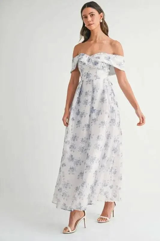 MABLE Floral Printed Off Shoulder Maxi Dress in - photo