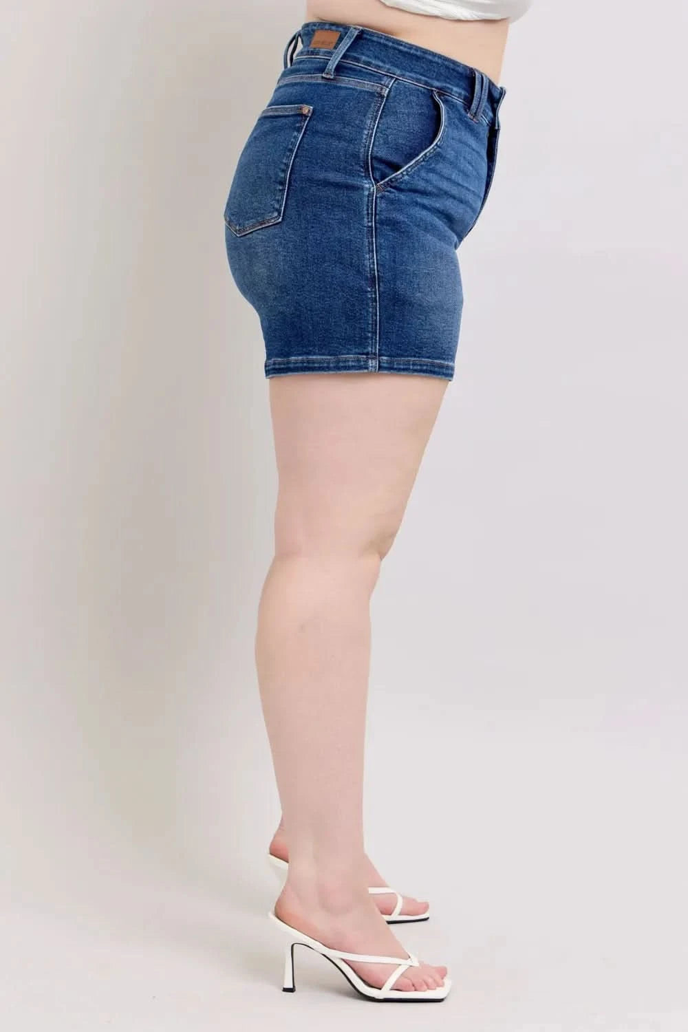 Judy Blue Full Size Double Button Waistband Denim Shorts Plus Size in - photo