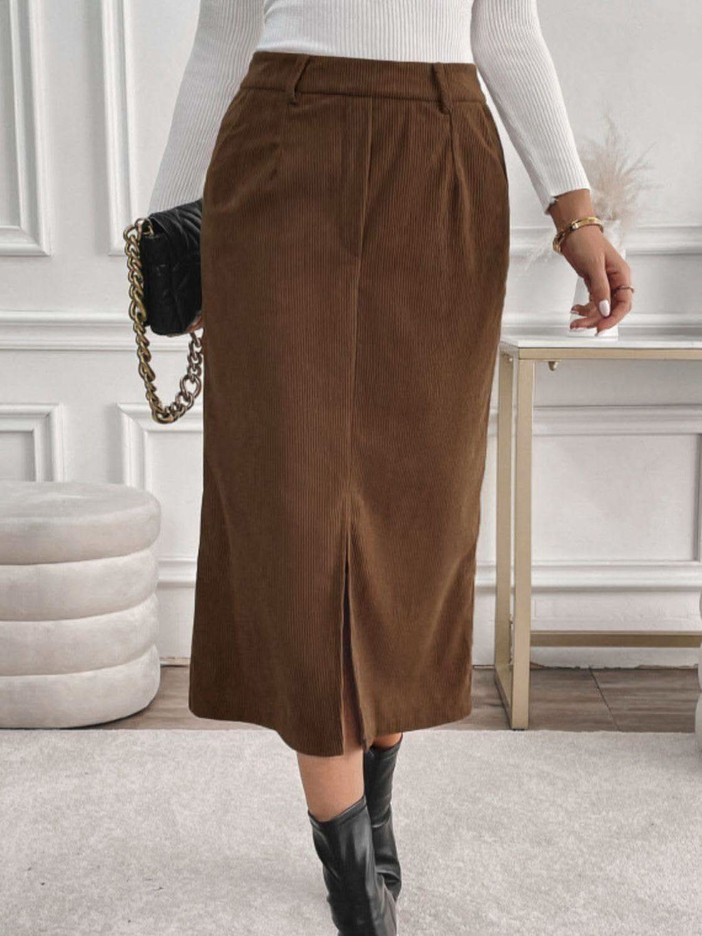 Perfee Slit Midi Skirt with Pockets - SwagglyLife Home & Fashion